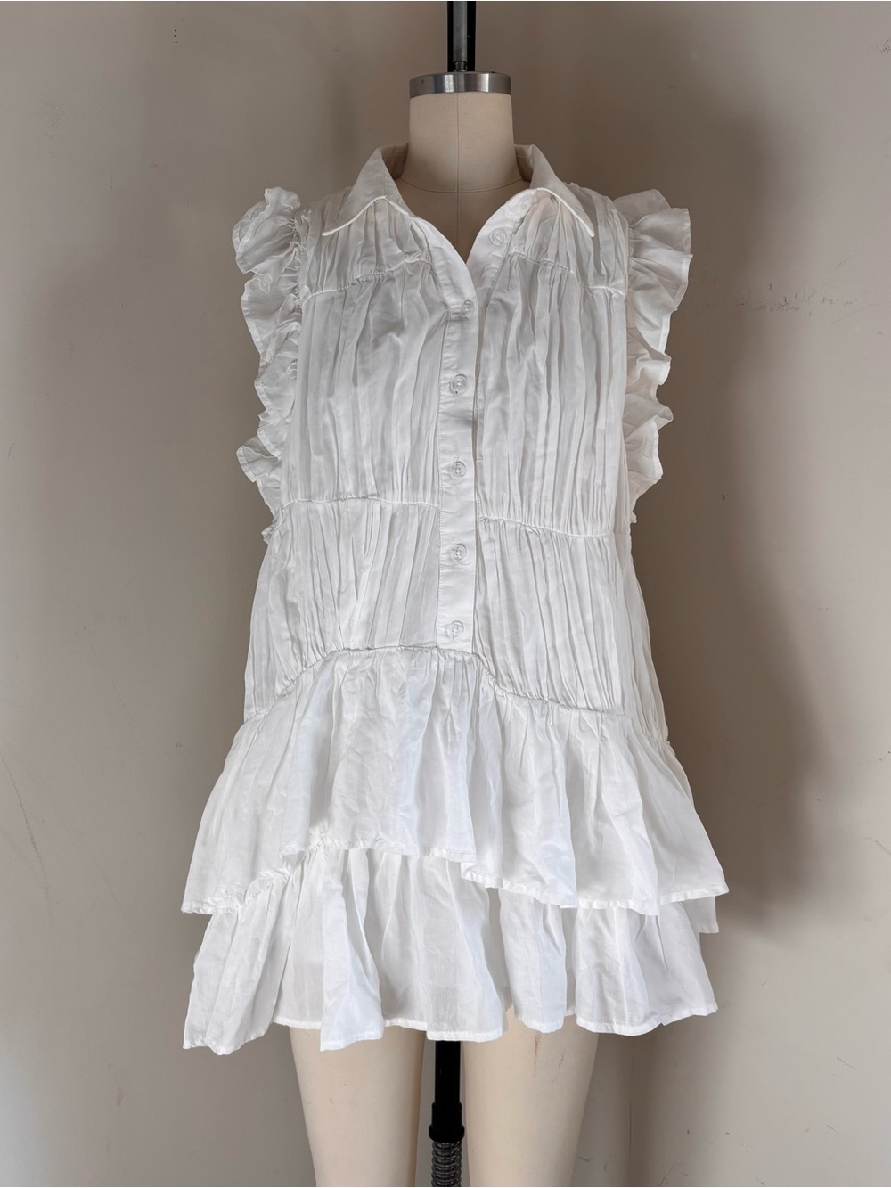 Anthropologie White Ruffled Tiered Mini Dress